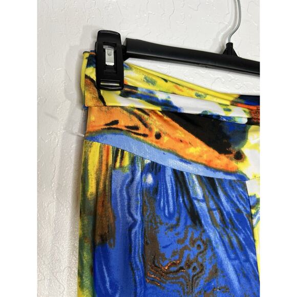 Maximalist Abstract Cullotte Pants Full Length Yellow & Blue Floral Waves NWOT - Picture 5 of 13